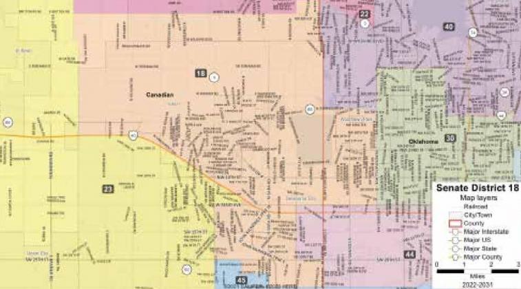 The website oksenate.gov released this map of the newly drawn Senate District 18.