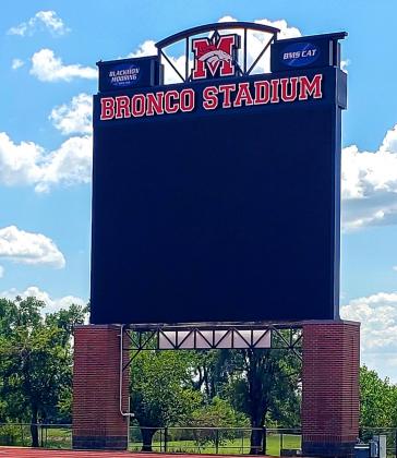 Mustang Public Schools' new video scoreboard will make its debut Friday at the Mustang vs. Yukon football game. The 22.5-by-30.5 board was $401,583. Of that total cost, $50,000 was donated to the athletic department. Photo / Michael Kinney