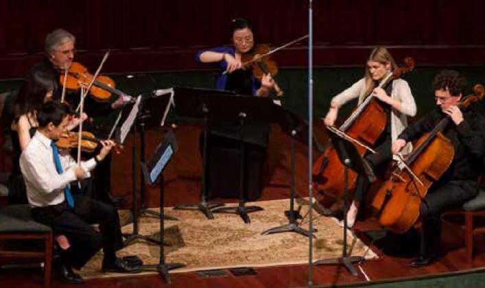 At a spring concert, from left, Brightmusic Chamber Ensemble’s Gregory Lee, Ai-Wei Chang, Mark Neumann, Betty Yuan, Meredith Blecha-Wells, and Jonathan Ruck performed great classical music at Oklahoma City’s First Baptist Church. Brightmusic’s Summer Festival will be held at St. Paul’s Cathedral, 127 N.W. 7 in Oklahoma City. For information: Brightmusic.org . Photo credit: Malcolm Zachariah.